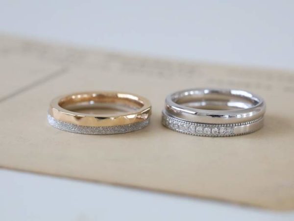 プラチナとピンクゴールドの結婚指輪4本