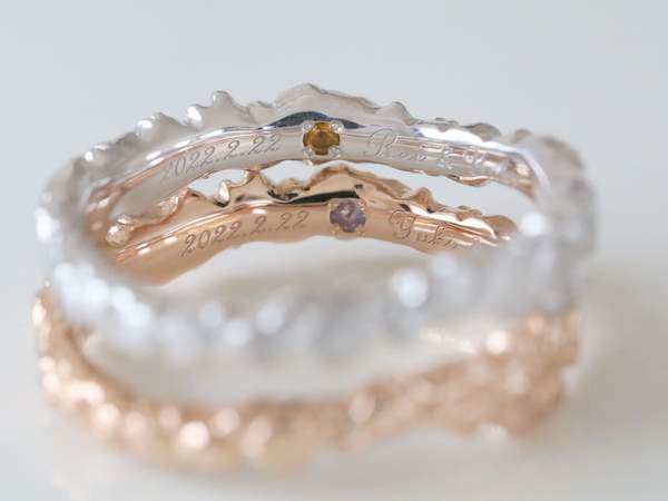 結婚指輪内側の刻印とシトリンとタンザナイト